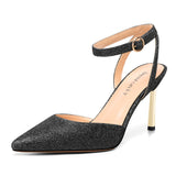 Women's 8.5CM Stiletto Heel Slingback Pumps with Pointed Toe, Shiny and Stylish Ankle Strap Dress Shoes