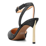 Women's 8.5CM Stiletto Heel Slingback Pumps with Pointed Toe, Shiny and Stylish Ankle Strap Dress Shoes