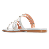 Pearl Strappy Flat Sandals Square-Toe Classic Sexy Shoes Slip-on Flat-Shoes