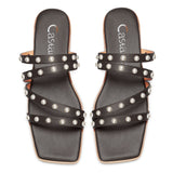 Pearl Strappy Flat Sandals Square-Toe Classic Sexy Shoes Slip-on Flat-Shoes