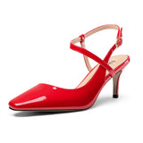 Ladies Patent Leather Slingback Pumps with 2.3 Inche Stiletto Heel and Petite Square Toe for Women