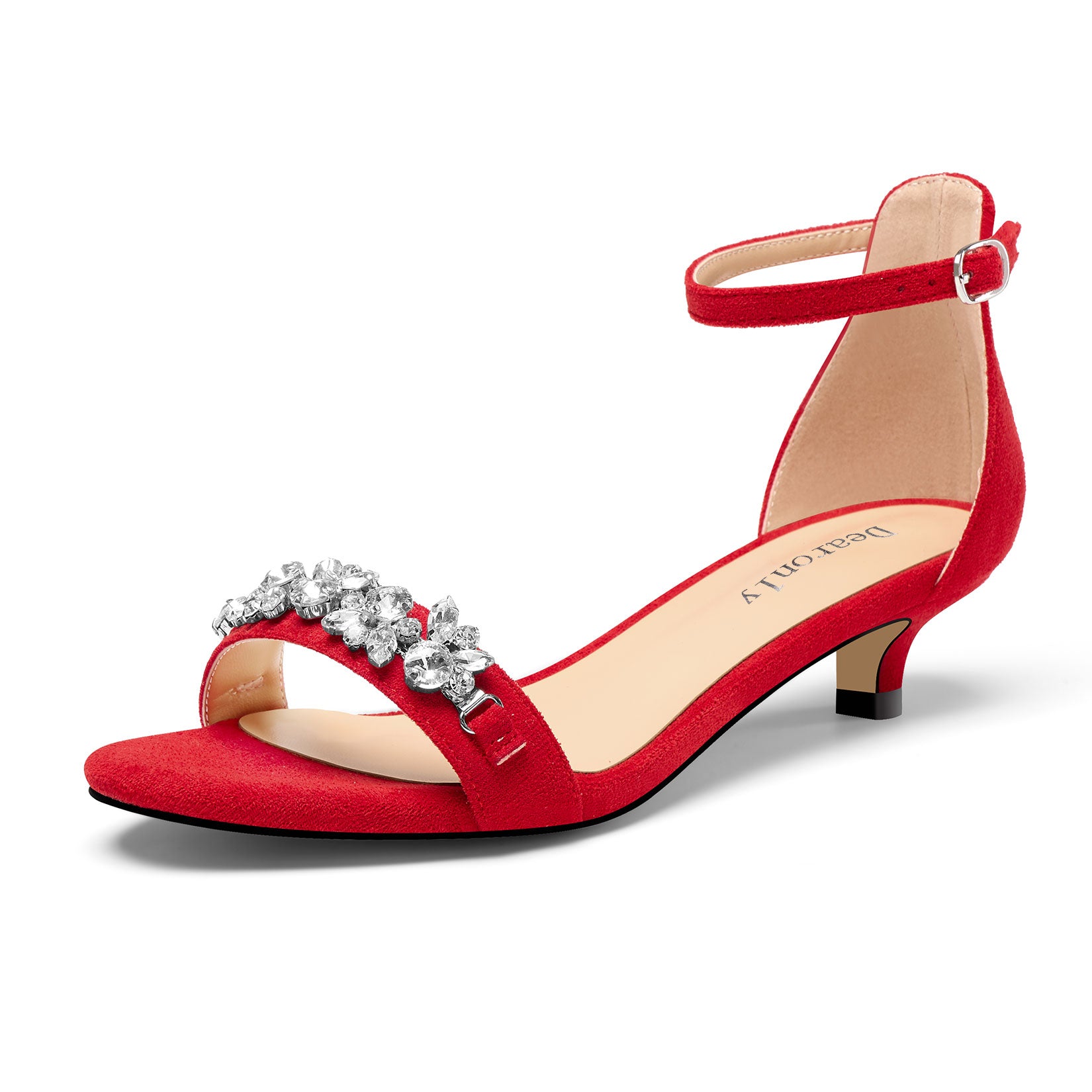 ankle strap low block heel sandals — bows & sequins