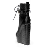 Crocodile Textured Ankle Boots with Zipper, Lace-up, and Ankle Straps – 2-inch Platform Bootie, 6-inch Heel Shoes