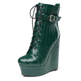 Crocodile Textured Ankle Boots with Zipper, Lace-up, and Ankle Straps – 2-inch Platform Bootie, 6-inch Heel Shoes