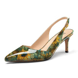 Ladies' Pointed Toe Slingback Pumps 2.3-Inch Heel, Alluringly Sleek with Patent Leather Finish, Colorful Prints Fashionably Versatile Shoes