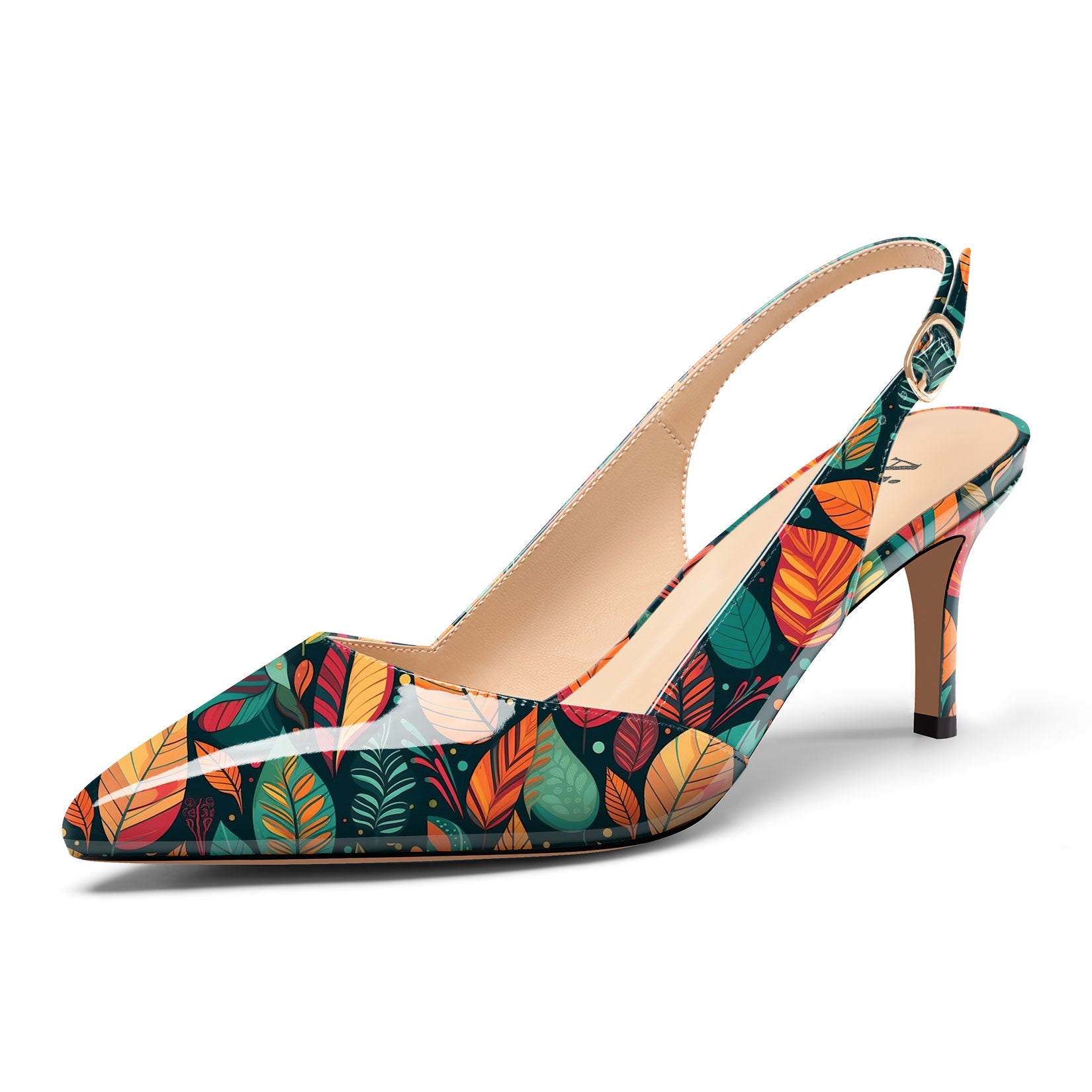 Ladies' Pointed Toe Slingback Pumps 2.3-Inch Heel, Alluringly Sleek with Patent Leather Finish, Colorful Prints Fashionably Versatile Shoes