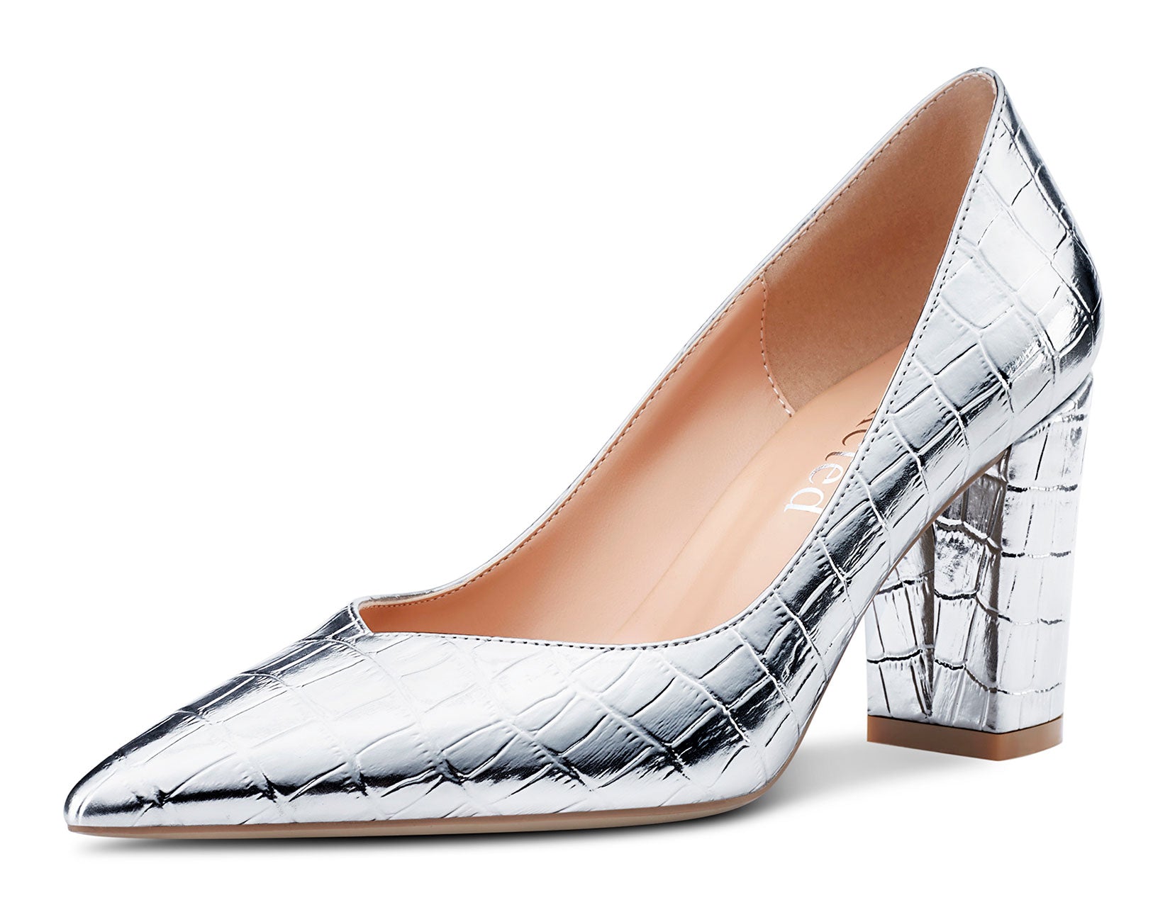 Women's Sparkly Silver Stilettos - Metallic Heels / Pointed Toes / Pink