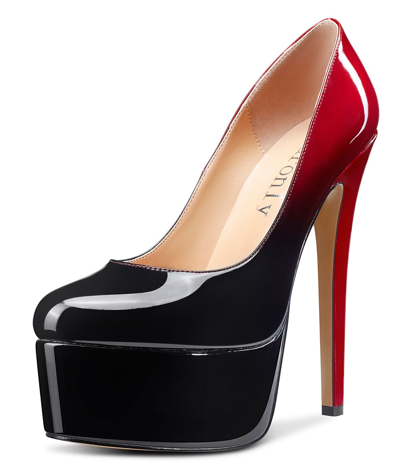 DearOnly Women's High Heels Platform Pumps Slip On Sexy Round Toe Stilettos  5.9 Inches Inch Heel Classic Dress Party Shoes - US5 / Black-red Patent