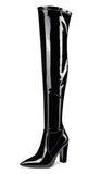 NobleOnly Women's High Heels Over Knee Boots Pointed-Toe Sexy Boot with Zipper Basic Office Boot 4" Chunky Heel Shoes