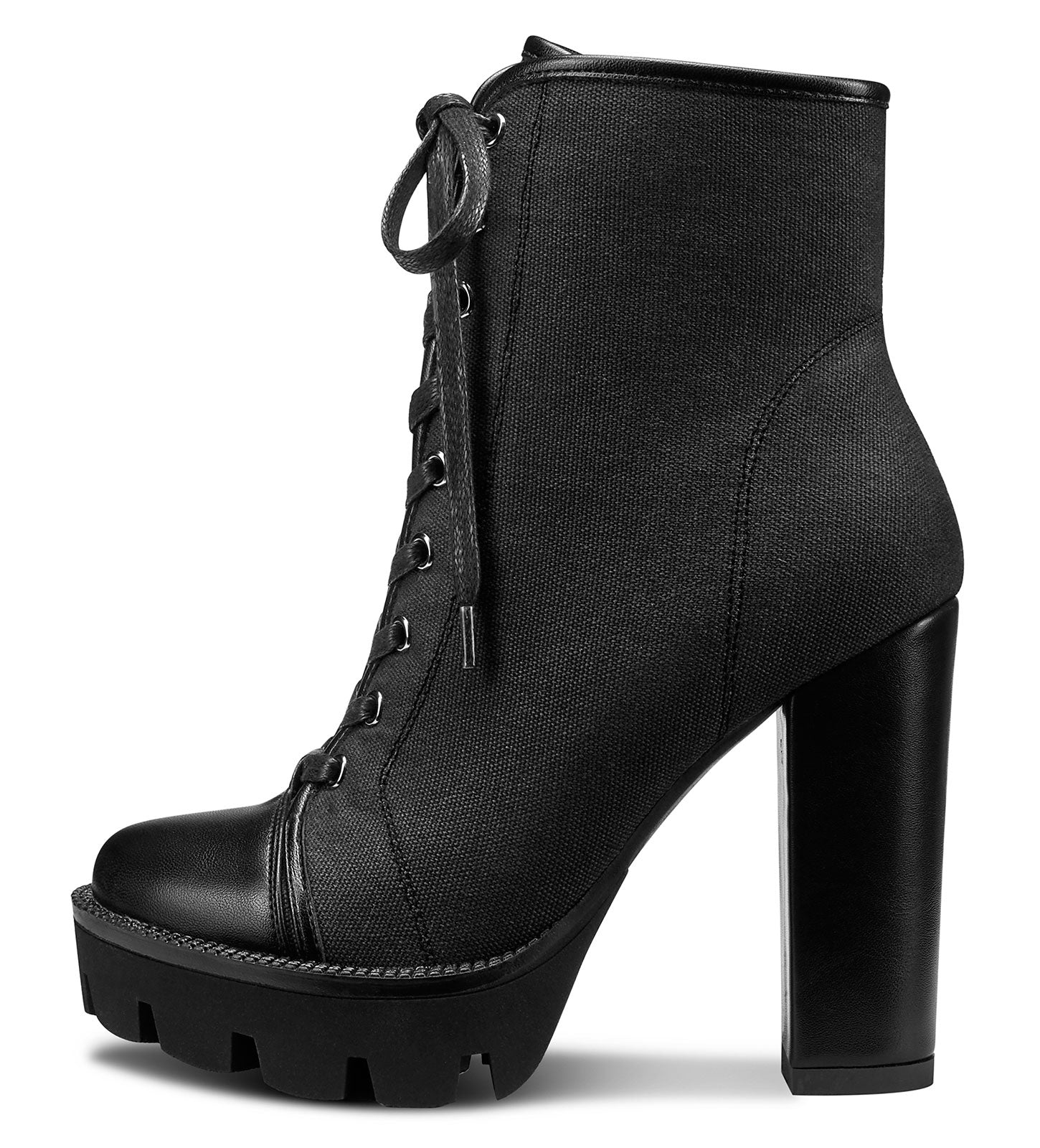 CASTAMERE Womens High Heel Platform Lace Up Booties Chunky Heel Ankle Boots with Zipper Round Toe 12CM Heels