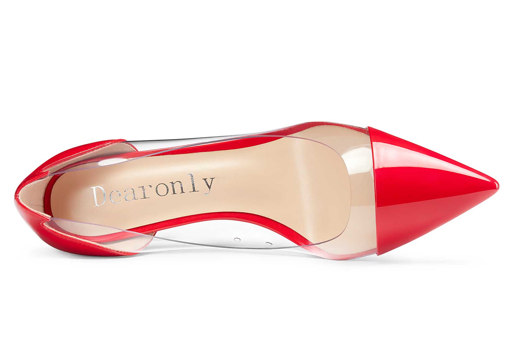 DearOnly Women's High Heels Transparent Clear Pumps Slip On Sexy Pointed Toe Stilettos 4" Inch Red Colorfull Patent Heel