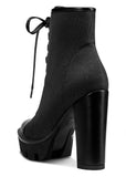 CASTAMERE Womens High Heel Platform Lace Up Booties Chunky Heel Ankle Boots with Zipper Round Toe 12CM Heels