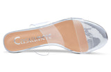 CASTAMERE Womens Chunky Block Mid Heels Sandals Slip On Transparent Ankle Strap Open Toe 5CM Heeled Silver Sandal