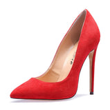 CASTAMERE Women's High Heels Slip On Pumps Pointy Toe Stilettos 12CM Suede Shoes