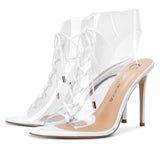CASTAMERE Womens High Heels Transparent Laced Sandals Sexy Clear Peep Toe 10CM Heels
