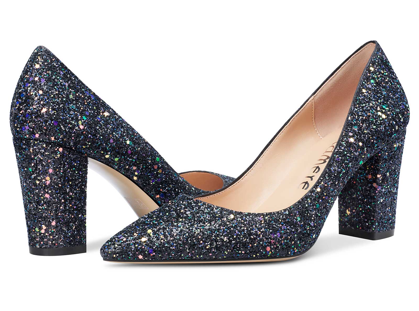 CASTAMERE Womens High Heel Pointed Toe Slip-on Fashion Glitter Pumps 8CM