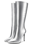 CASTAMERE Womens Knee High Boots High Heels Elegant Pointy Toe Stilettos Boot with Zipper 10CM Heel