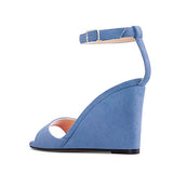 TNYNFBEB Women High Wedge Heel Peep Open Toe Sandals Ankle Strap Buckle Office Party Cute Classic 3.9 Inches Heels Blue