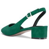 DearOnly Womens Pumps Pointed Toe d-Orsay Kitten Low Block Chunky Heel Slingback Suede Dress Shoes Emerald Green 1.5 Inch