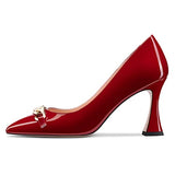 Castamere Women High Heel Chunky Block Pointed Toe Pumps Slip-on Party Dress 3.3 Inches Heels Burgundy Wine Red Patent