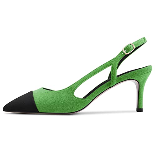Castamere Women Pointed Toe Slip-on Slingback Sandals Mid Stiletto Heel Classic 2.6 Inches Heels Green