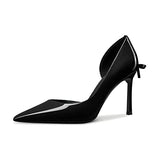 Castamere Women High Stiletto Heel Pointed Toe Pumps Slip-on Bow-Knot Wedding Sexy Dress 3.3 Inches Heels Black Patent