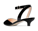 Women Kitten Low Heel Close Pointed Toe Pumps Ankle Strap Slingback Buckle Sandals Wedding Office Cute Classic Shoes Black Patent