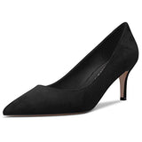 DearOnly Womens Pumps Pointed Toe High Stiletto Heel Slip On Suede Dress Shoes Classic Black 2.5 Inch