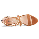 Aachcol Women Platform Sandals Peep Open Toe Ankle Strap Chunky Block High Heel Dress Shoes Pumps Wedding Suede Brown 5 Inch