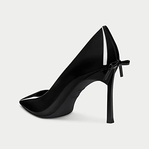 Castamere Women High Stiletto Heel Pointed Toe Pumps Slip-on Bow-Knot Wedding Sexy Dress 3.3 Inches Heels Black Patent