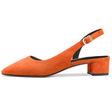 DearOnly Womens Pumps Pointed Toe d-Orsay Kitten Low Block Chunky Heel Slingback Suede Dress Shoes Orange 1.5 Inch