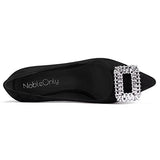 NobleOnly Women Kitten Mid Heel Pointed Toe Slip-on Pumps Rhinestone Crystal Glitter Wedding Party Dress Shoes 2.0 Inches Heels Black