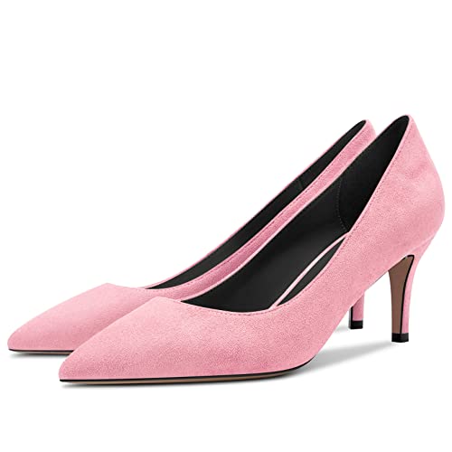 DearOnly Womens Pumps Pointed Toe High Stiletto Heel Slip On Suede Dress Shoes Classic Pink 2.5 Inch