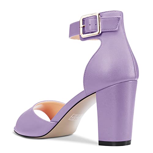 Aachcol Women Sandals Peep Open Toe Ankle Strap Chunky Block High Heel Dress Shoes Matte Classic Purple 3 Inch