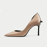 Castamere Women High Stiletto Heel Pointed Toe Pumps Slip-on Bow-Knot Wedding Sexy Dress 3.3 Inches Heels Beige Patent
