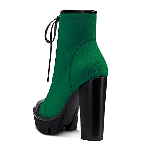 Aachcol Women Platform Boots Chunky Block High Heel Close Round Toe Shoes Lace-up Classic 5 Inch Green