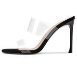 CASTAMERE Womens High Heels Slip On Sandals Clear Transparent Open Toe 10CM Stilettos Sandal
