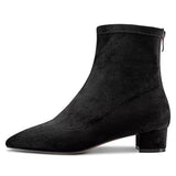 Castamere Women Chunky Block Low Heel Close Pointed Toe Ankle Boots Short Bootie Slip-on Zipper 1.4 Inches Heels Classic Cute Shoes Black