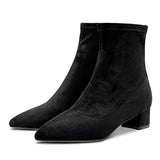 Castamere Women Chunky Block Low Heel Close Pointed Toe Ankle Boots Short Bootie Slip-on Zipper 1.4 Inches Heels Classic Cute Shoes Black