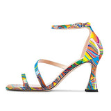 Castamere Women High Heel Open Toe Sandals Ankle Strap Gladiator Wedding Prom Dress 3.3 Inches Heels Colorful Graffiti