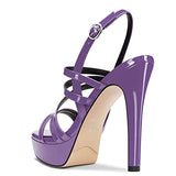 Aachcol Women Sandals Platform Peep Open Toe Backstrap Ankle Strap Slingback Stiletto High Heel Dress Shoes Pumps Wedding Patent Purple 5 Inch 8 US