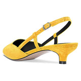DearOnly Womens Slingback Pumps Low Kitten Heel Closed Pointed Toe Suede Dress Shoes Cute Sandals Bridal Wedding Shopping Yellow 1.5 Inch