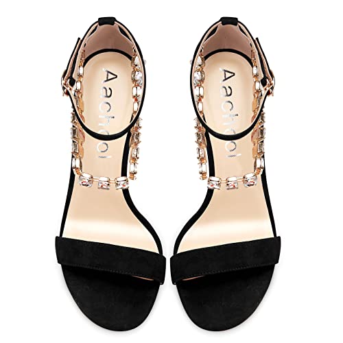 Aachcol Women Sandals Peep Open Toe Ankle Strap Stiletto High Heel Sexy Dress Shoes Pumps Office Wedding Satin Black 3 Inch