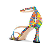 Castamere Women High Heel Open Toe Sandals Ankle Strap Gladiator Wedding Prom Dress 3.3 Inches Heels Colorful Graffiti