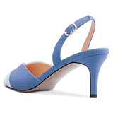 TNYNFBEB Women Mid Heel Pointed Cap Toe Sandals Ankle Strap Slingback Buckle Patchwork Wedding Party Cute Basic Classic 2.6 Inches Heels Blue
