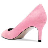 DearOnly Womens Pumps Pointed Toe High Stiletto Heel Slip On Suede Dress Shoes Classic Pink 2.5 Inch