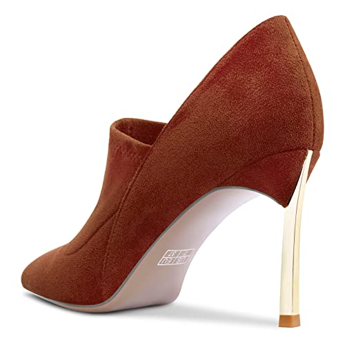 Saekcted Women Stiletto High Heel Pointed Toe Pumps Slip-on Wedding Cute 3.3 Inches Heels Brown