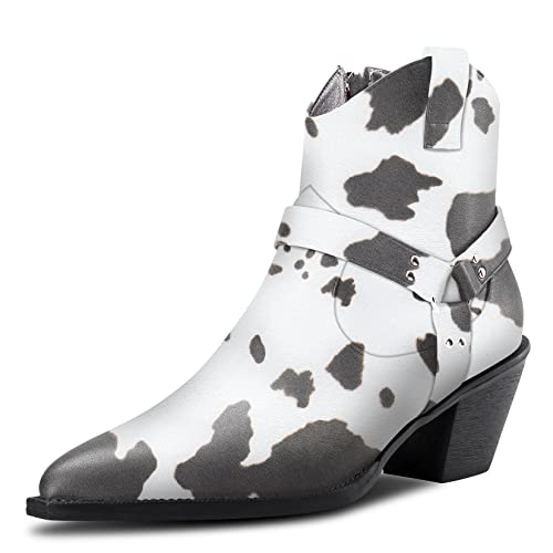Aachcol Women Ankle Boots Short Bootie Square Toe Low Kitten Chunky Block Heel Western Cowboy Cowgirl Matte Zipper Dress Shoes Multicolor 2.5 Inch