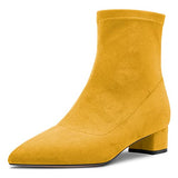 Castamere Women Chunky Block Low Heel Close Pointed Toe Ankle Boots Short Bootie Slip-on Zipper 1.4 Inches Heels Classic Cute Shoes Yellow