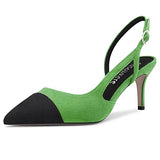 Castamere Women Pointed Toe Slip-on Slingback Sandals Mid Stiletto Heel Classic 2.6 Inches Heels Green